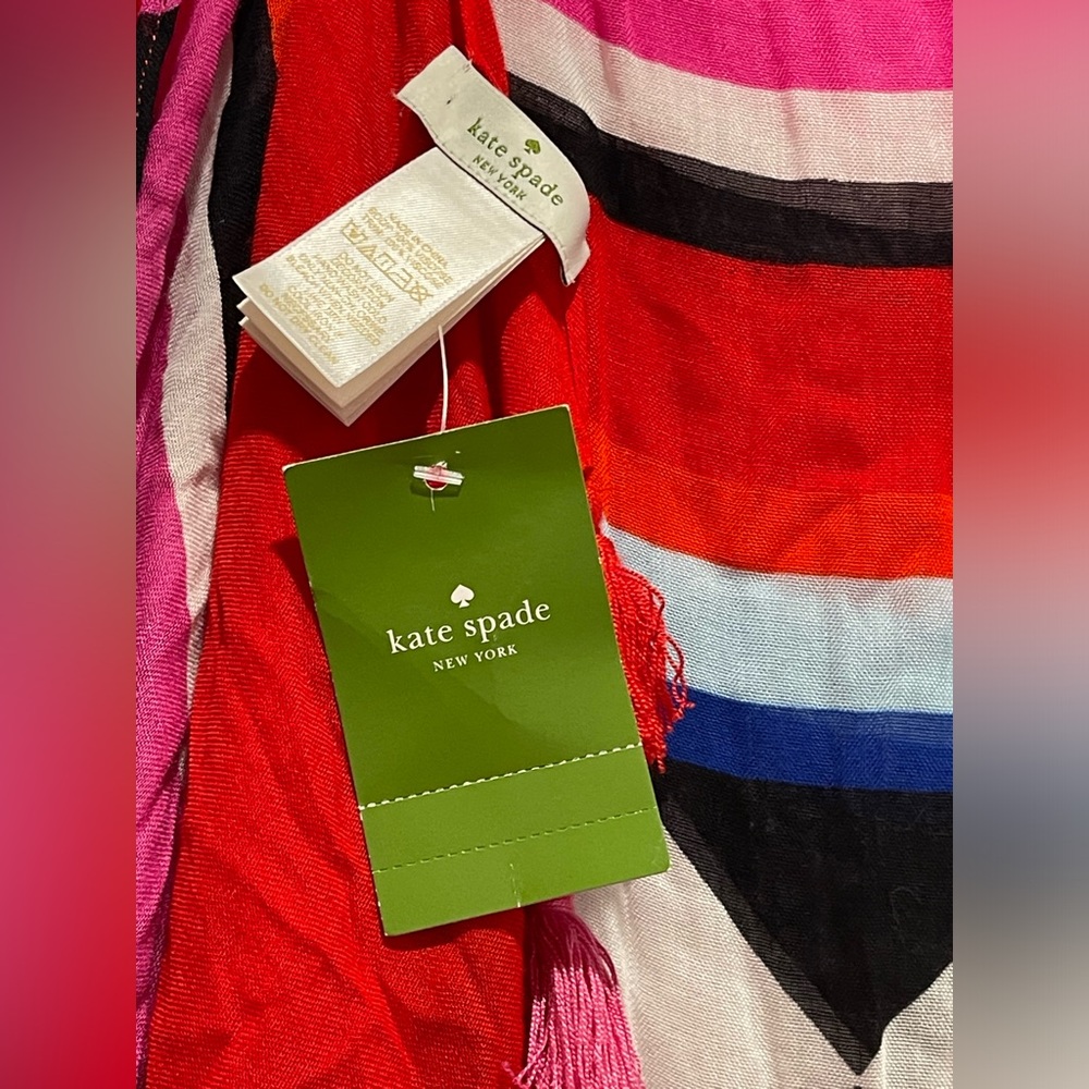 NWT Kate Spade New York Geo Stripe Oblong  Scarf with Tassels